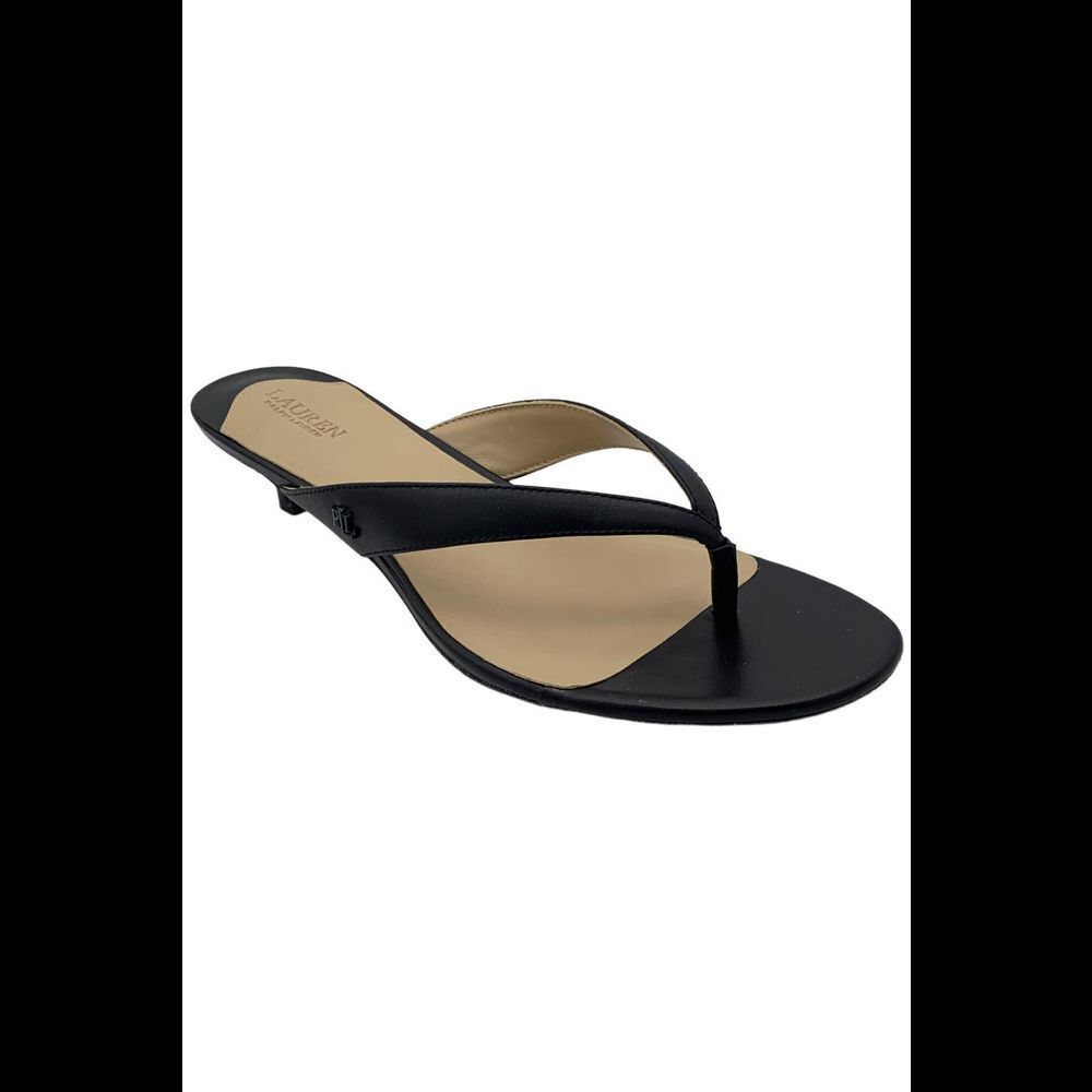 Lauren Ralph Lauren Black Leather Thong Sandal